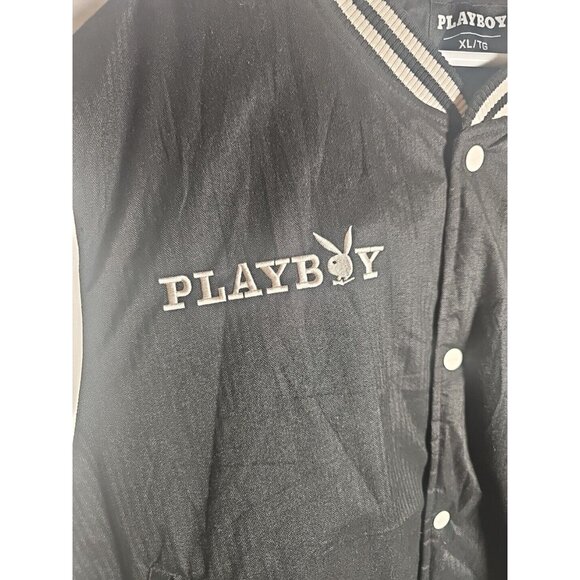 Playboy Varsity Jacket Mens Large XL Black White Long Sleeve Logo Bunny Graphic - Picture 8 of 11